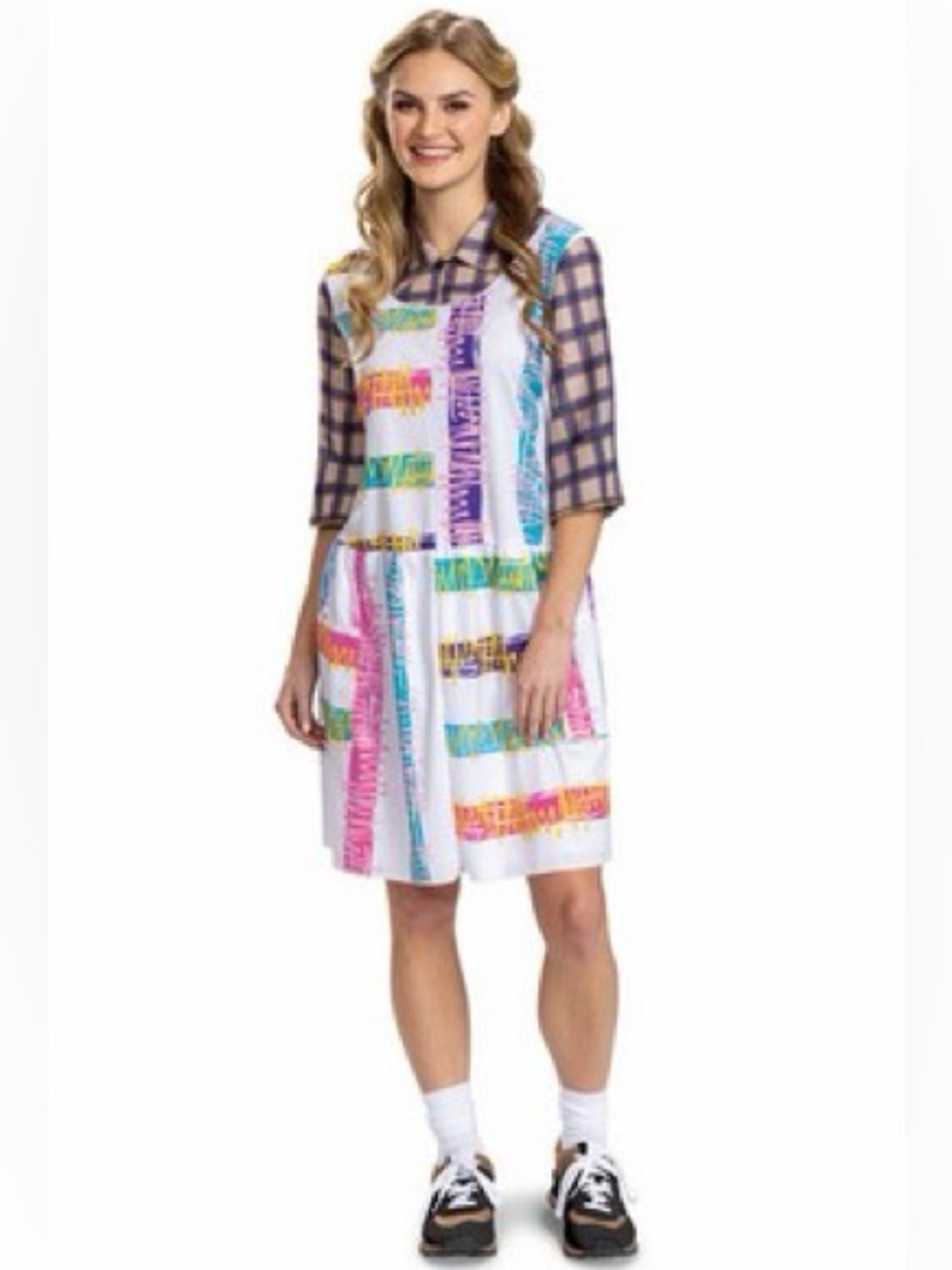 Stranger Things Drop Waist White Multi-Color Striped Sleeveless Dress Large